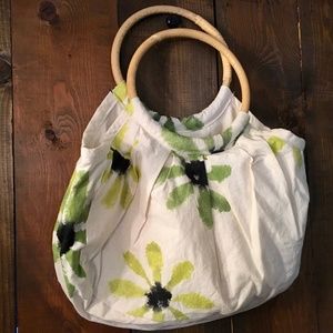 Bamboo Handle Linen Handbag